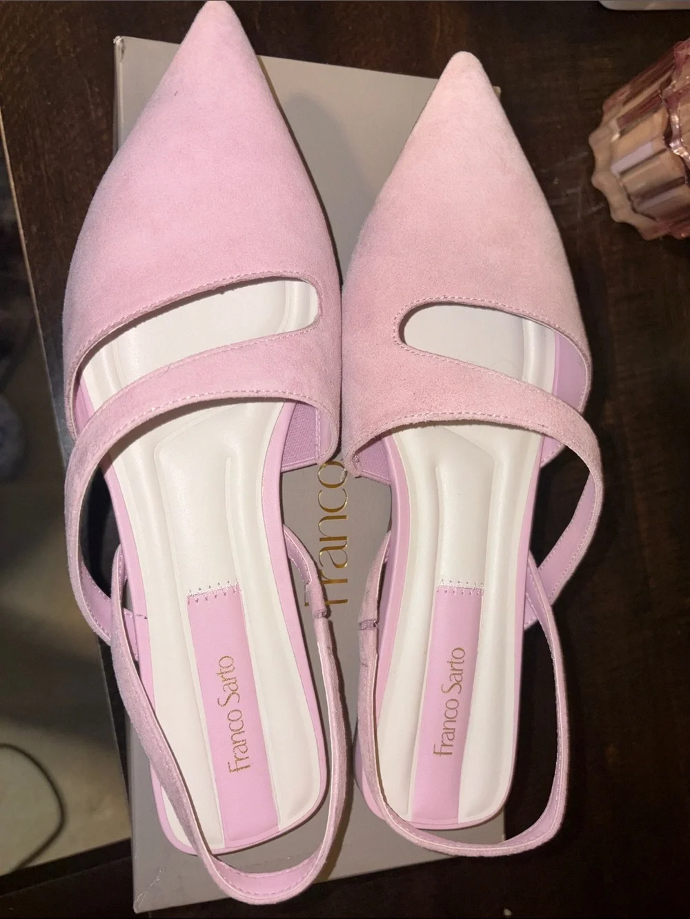 Franco Sarto Blush Pink Suede Pointed Slingback Flats
